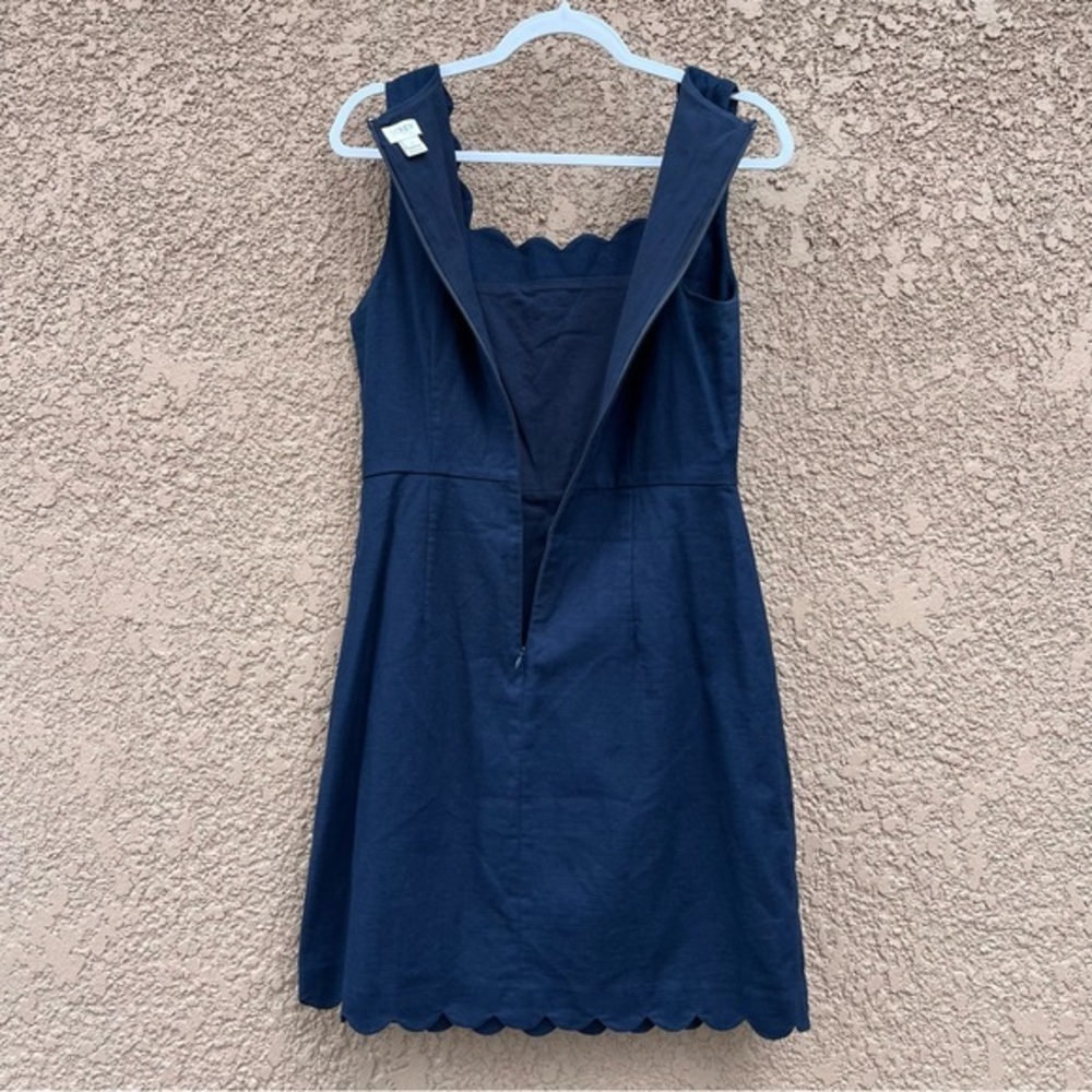 J. Crew Dress Size 8 Women's Sleeveless Scallop Trim Navy‎ Blue Classy Casual - Picture 4 of 10